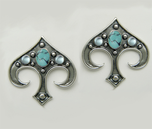 Sterling Silver Gothic Inspired Drop Dangle Earrings With Chinese Turquoise And Blue Topaz